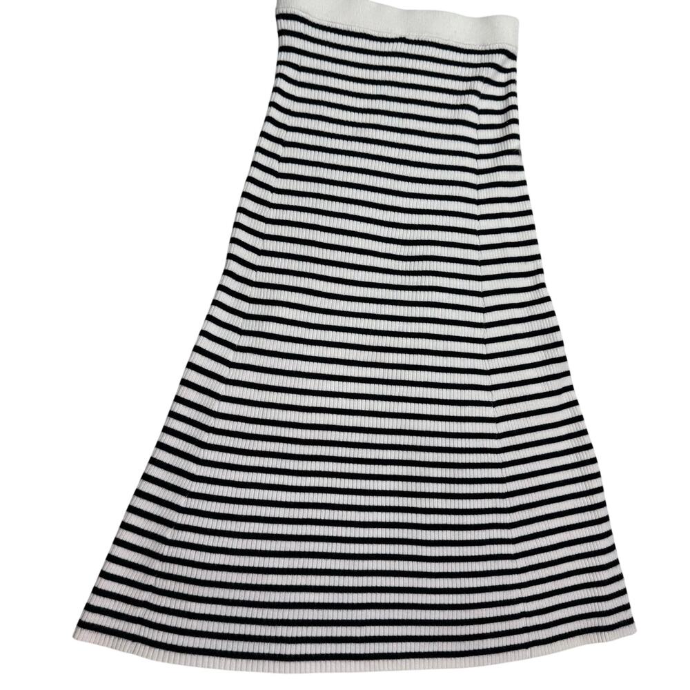 LOFT Women's Ribbed A Line Striped Midi Knit Skirt Cream Black Stripe‎ XSP NWT
